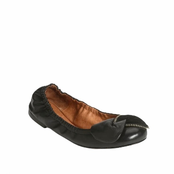 See By Chloe Clara Zipper Bow‎ Black Leather Ballet Flats - Picture 1 of 10